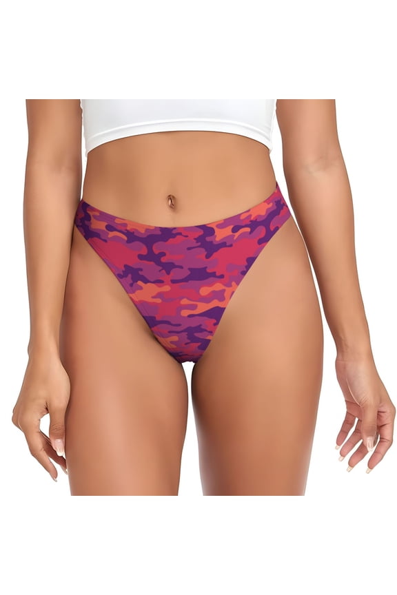 Thongs for Women - Burgundy Camouflage No Show Seamless Womens Thongs Underwear, Breathable G String Thongs for Women, Ladies Stretch Low Rise Thong Bikini Panties Briefs