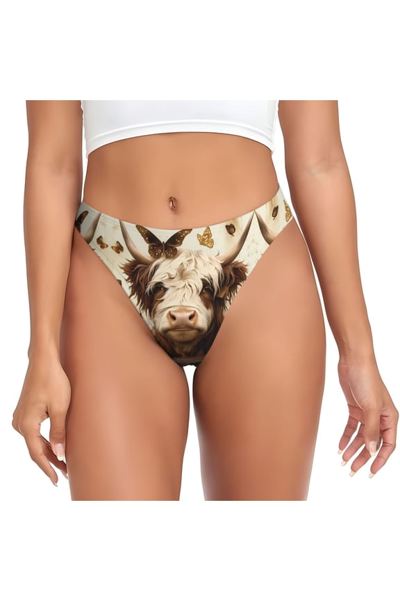 Thongs for Women - Butterfly Cow Barrel No Show Seamless Womens Thongs Underwear, Breathable G String Thongs for Women, Ladies Stretch Low Rise Thong Bikini Panties Briefs