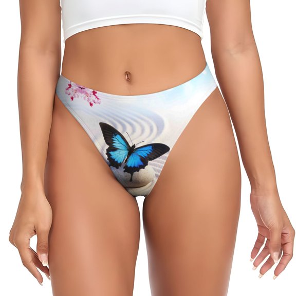 Thongs for Women - Butterfly In Blossoms Zen No Show Seamless Womens Thongs Underwear, Breathable G String Thongs for Women, Ladies Stretch Low Rise Thong Bikini Panties Briefs