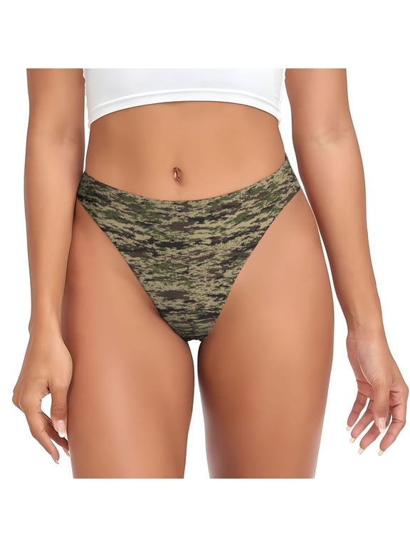 Thongs for Women - Camo Green No Show Seamless Womens Thongs Underwear, Breathable G String Thongs for Women, Ladies Stretch Low Rise Thong Bikini Panties Briefs
