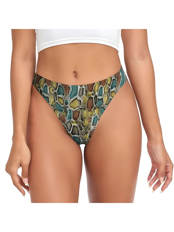 Thongs for Women - Camouflage snake Print No Show Seamless Womens Thongs Underwear, Breathable G String Thongs for Women, Ladies Stretch Low Rise Thong Bikini Panties Briefs