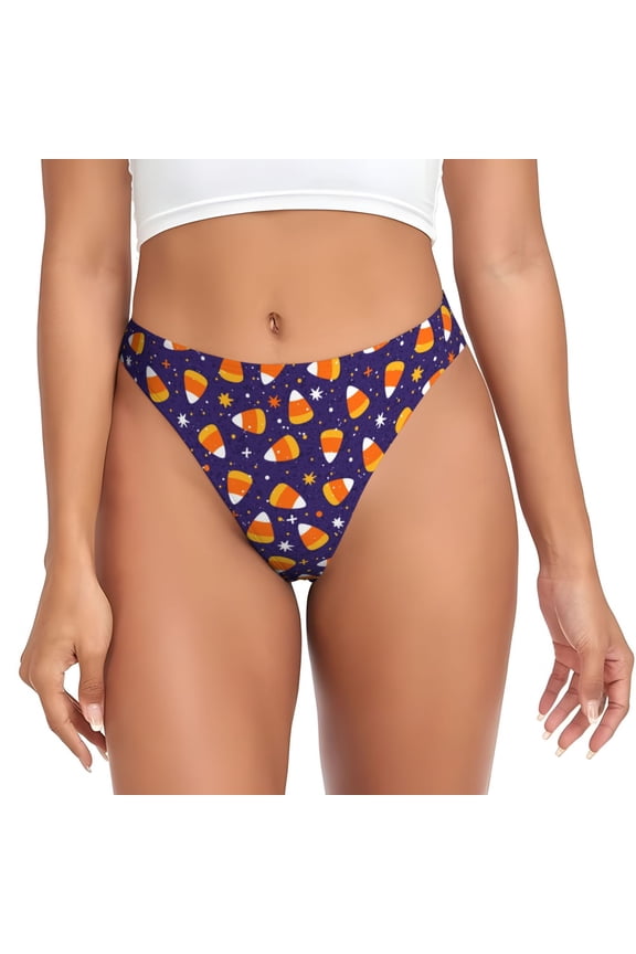 Thongs for Women - Candy Corn (2) No Show Seamless Womens Thongs Underwear, Breathable G String Thongs for Women, Ladies Stretch Low Rise Thong Bikini Panties Briefs