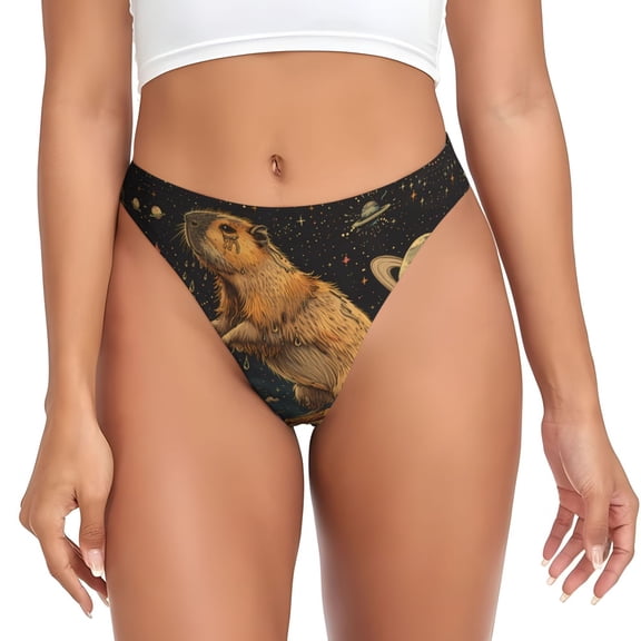 Thongs for Women - Capybara Space Hotdog Ride No Show Seamless Womens Thongs Underwear, Breathable G String Thongs for Women, Ladies Stretch Low Rise Thong Bikini Panties Briefs