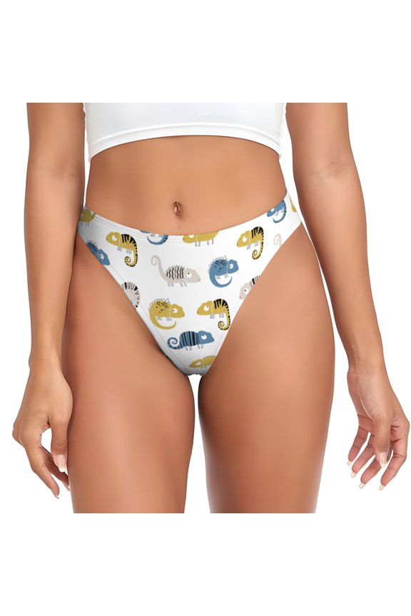 Thongs for Women - Cartoon Cute Chameleon Lizard_B No Show Seamless Womens Thongs Underwear, Breathable G String Thongs for Women, Ladies Stretch Low Rise Thong Bikini Panties Briefs
