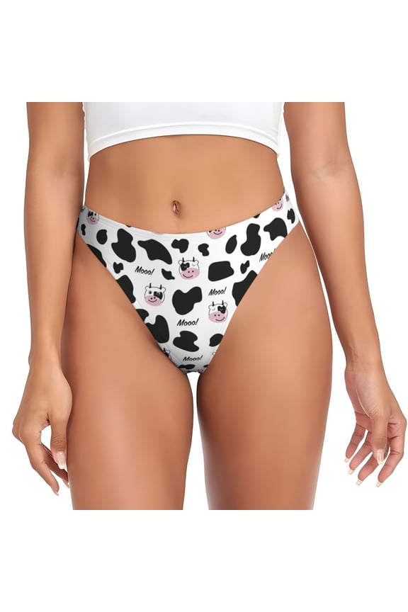Thongs for Women - Cartoon Cute Cow Print Cow Head No Show Seamless Womens Thongs Underwear, Breathable G String Thongs for Women, Ladies Stretch Low Rise Thong Bikini Panties Briefs