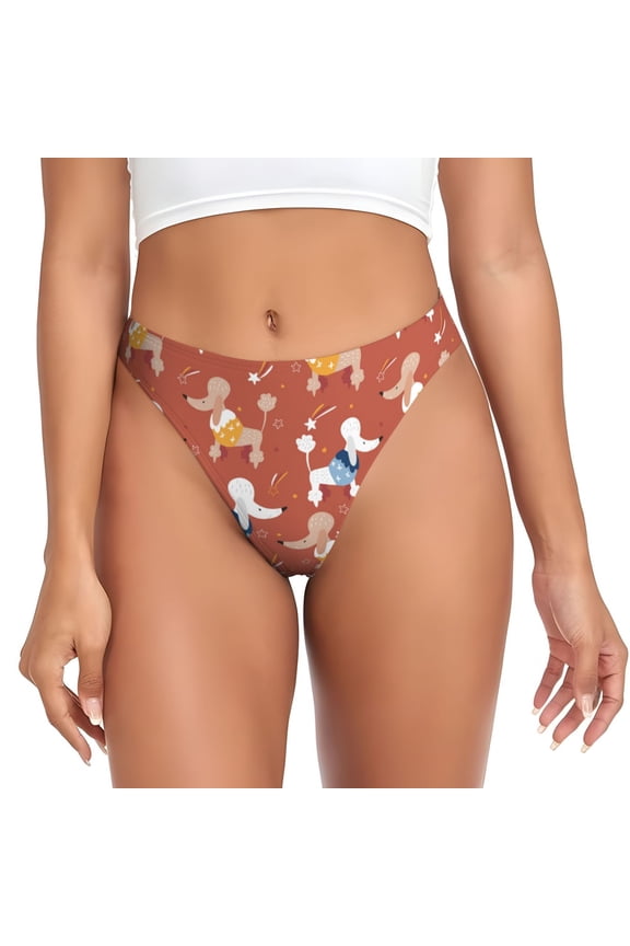Thongs for Women - Cartoon Cute Funny Poodle Dog No Show Seamless Womens Thongs Underwear, Breathable G String Thongs for Women, Ladies Stretch Low Rise Thong Bikini Panties Briefs