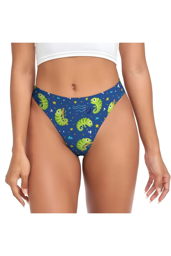 Thongs for Women - Cartoon Funny Chameleon Lizard No Show Seamless Womens Thongs Underwear, Breathable G String Thongs for Women, Ladies Stretch Low Rise Thong Bikini Panties Briefs
