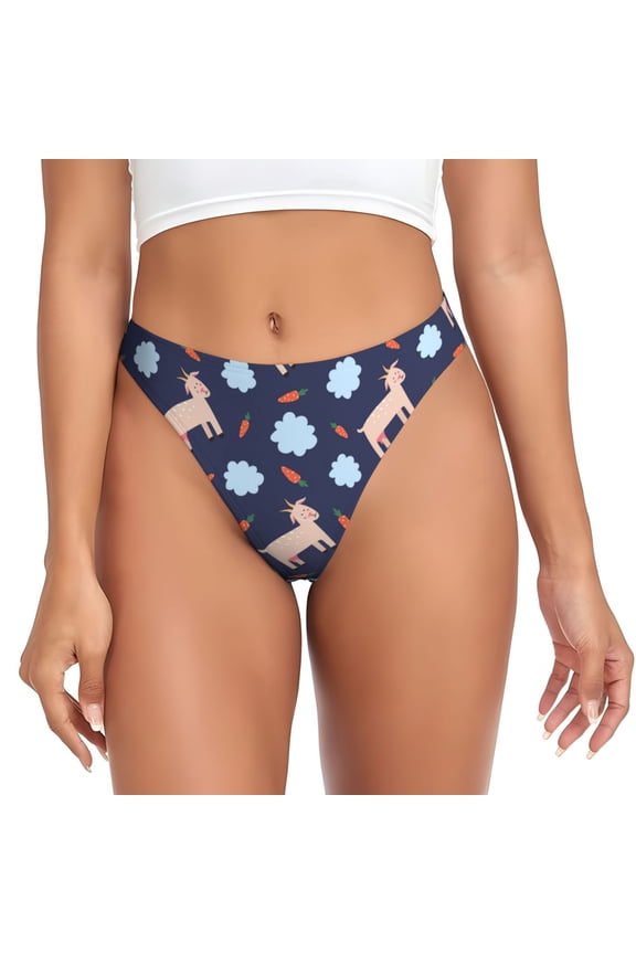 Thongs for Women - Cartoon Funny Cute Goat Radish No Show Seamless Womens Thongs Underwear, Breathable G String Thongs for Women, Ladies Stretch Low Rise Thong Bikini Panties Briefs