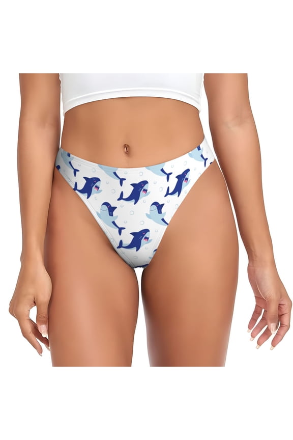 Thongs for Women - Cartoon Funny Shark No Show Seamless Womens Thongs Underwear, Breathable G String Thongs for Women, Ladies Stretch Low Rise Thong Bikini Panties Briefs