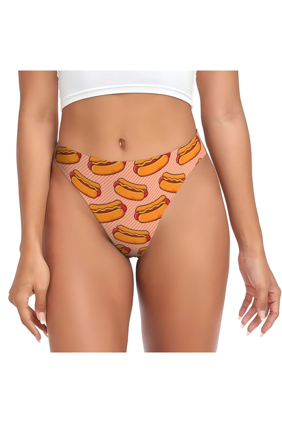 Thongs for Women - Cartoon Hot Dog No Show Seamless Womens Thongs Underwear, Breathable G String Thongs for Women, Ladies Stretch Low Rise Thong Bikini Panties Briefs