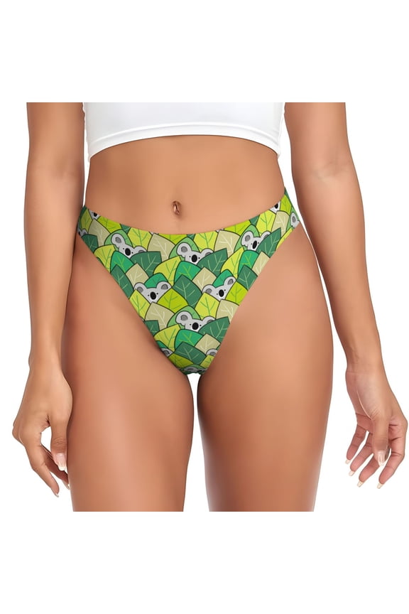 Thongs for Women - Cartoon Koala Bear and Leaf No Show Seamless Womens Thongs Underwear, Breathable G String Thongs for Women, Ladies Stretch Low Rise Thong Bikini Panties Briefs