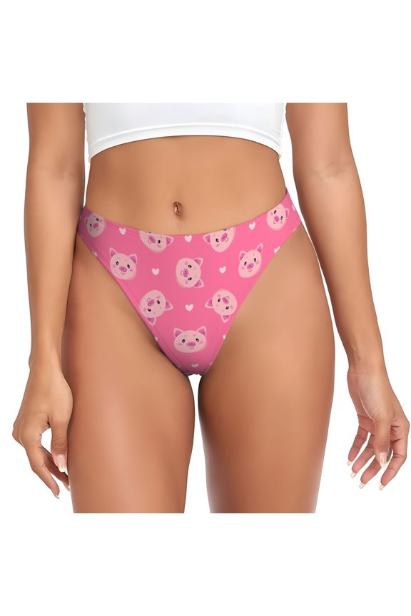 Thongs for Women - Cartoon Pigs and Hearts No Show Seamless Womens Thongs Underwear, Breathable G String Thongs for Women, Ladies Stretch Low Rise Thong Bikini Panties Briefs