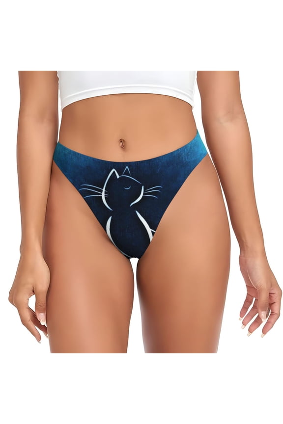 Thongs for Women - Cat Sketch No Show Seamless Womens Thongs Underwear, Breathable G String Thongs for Women, Ladies Stretch Low Rise Thong Bikini Panties Briefs