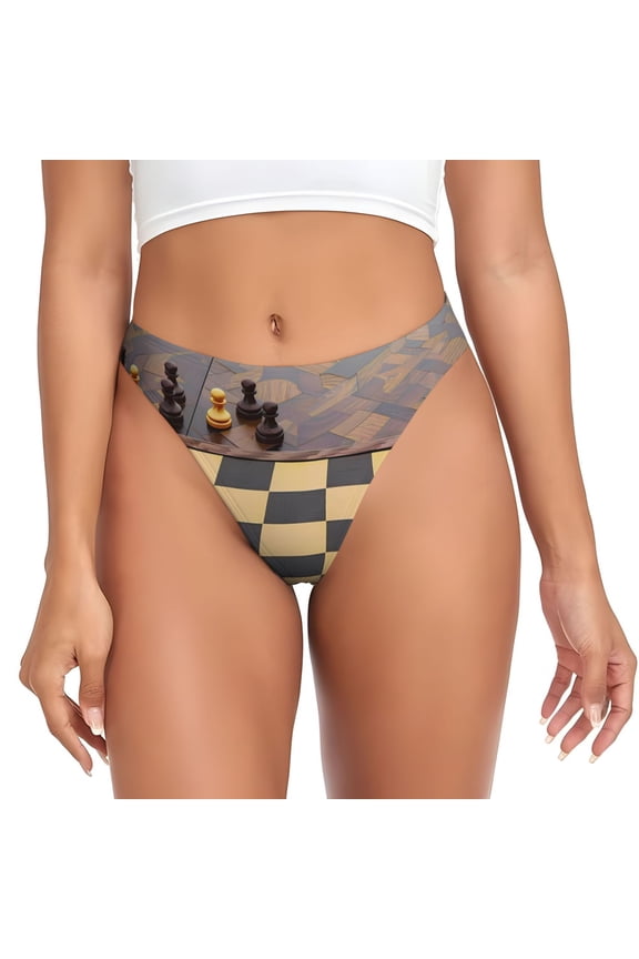 Thongs for Women - Chess Board With Pawns No Show Seamless Womens Thongs Underwear, Breathable G String Thongs for Women, Ladies Stretch Low Rise Thong Bikini Panties Briefs