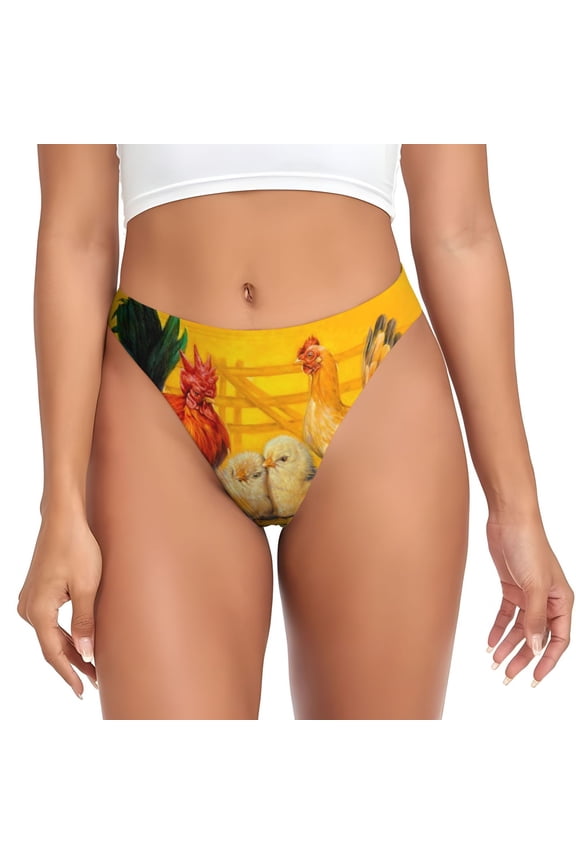 Thongs for Women - Chicken Family Rooster Hen Chicks No Show Seamless Womens Thongs Underwear, Breathable G String Thongs for Women, Ladies Stretch Low Rise Thong Bikini Panties Briefs