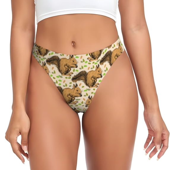 Thongs for Women - Classic Cute Cartoon Squirrel No Show Seamless Womens Thongs Underwear, Breathable G String Thongs for Women, Ladies Stretch Low Rise Thong Bikini Panties Briefs