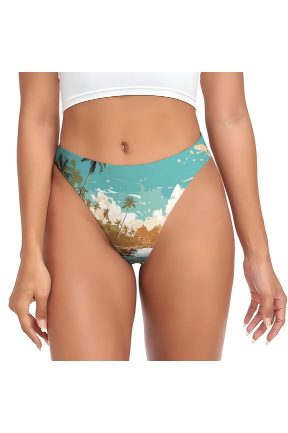 Thongs for Women - Coastal Palm Beach No Show Seamless Womens Thongs Underwear, Breathable G String Thongs for Women, Ladies Stretch Low Rise Thong Bikini Panties Briefs