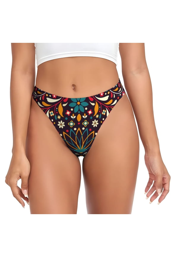 Thongs for Women - Colorful Mexican2 No Show Seamless Womens Thongs Underwear, Breathable G String Thongs for Women, Ladies Stretch Low Rise Thong Bikini Panties Briefs