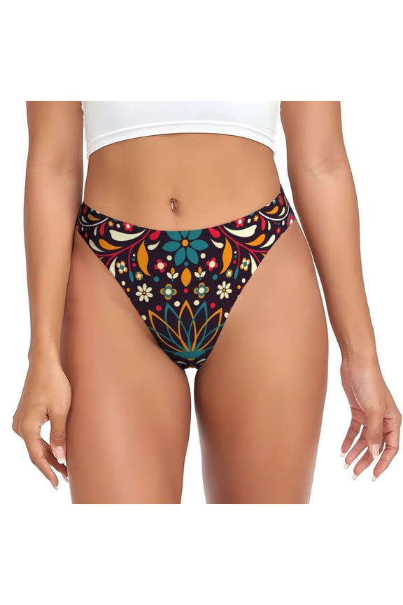 Thongs for Women - Colorful Mexican2 No Show Seamless Womens Thongs Underwear, Breathable G String Thongs for Women, Ladies Stretch Low Rise Thong Bikini Panties Briefs