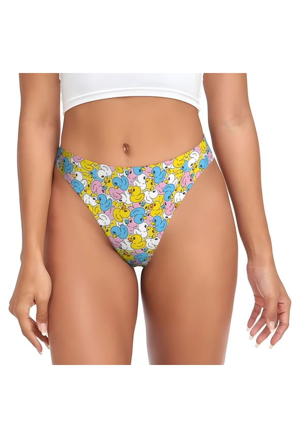Thongs for Women - Colorful Rubber Duck 1 No Show Seamless Womens Thongs Underwear, Breathable G String Thongs for Women, Ladies Stretch Low Rise Thong Bikini Panties Briefs