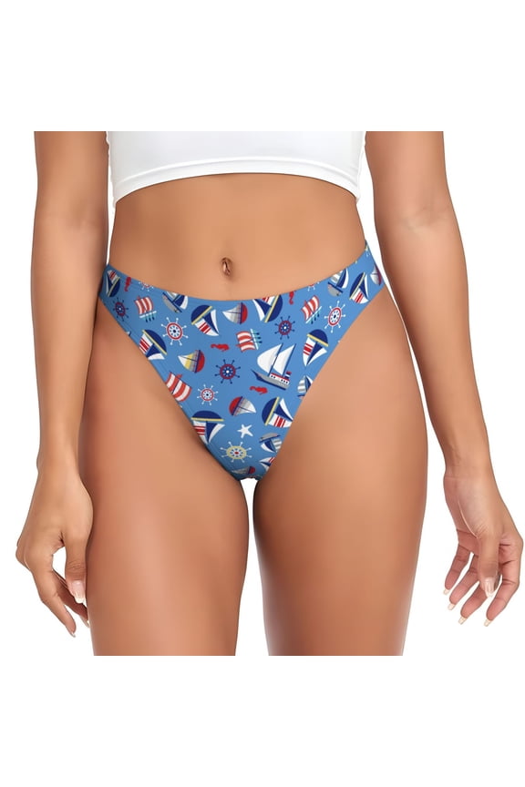 Thongs for Women - Colorful Sailing Ship No Show Seamless Womens Thongs Underwear, Breathable G String Thongs for Women, Ladies Stretch Low Rise Thong Bikini Panties Briefs