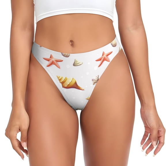 Thongs for Women - Conch Shells Print No.902 No Show Seamless Womens Thongs Underwear, Breathable G String Thongs for Women, Ladies Stretch Low Rise Thong Bikini Panties Briefs