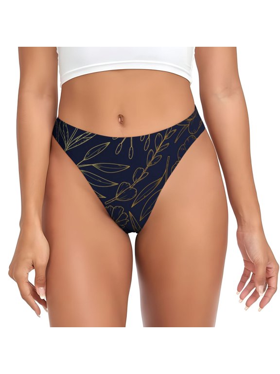Thongs for Women - Copper-Gold Gloss Outline Flower No Show Seamless Womens Thongs Underwear, Breathable G String Thongs for Women, Ladies Stretch Low Rise Thong Bikini Panties Briefs