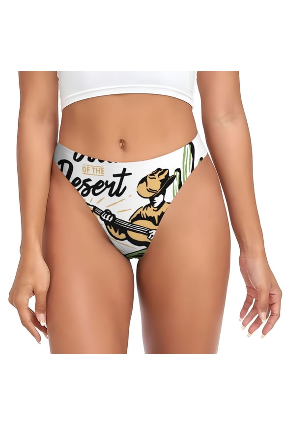 Thongs for Women - Cowboy Playing Guitar No Show Seamless Womens Thongs Underwear, Breathable G String Thongs for Women, Ladies Stretch Low Rise Thong Bikini Panties Briefs