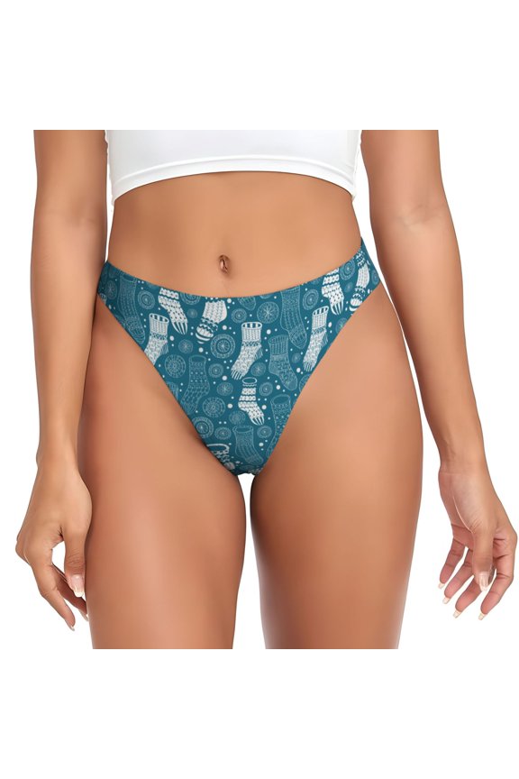 Thongs for Women - Cozy Winter Socks Pattern No Show Seamless Womens Thongs Underwear, Breathable G String Thongs for Women, Ladies Stretch Low Rise Thong Bikini Panties Briefs