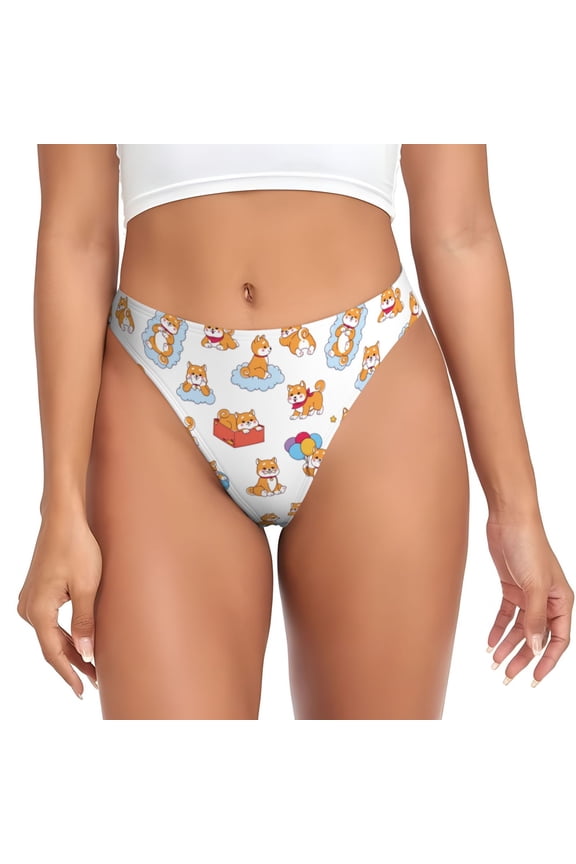 Thongs for Women - Cute Cartoon Corgi Balloon Box No Show Seamless Womens Thongs Underwear, Breathable G String Thongs for Women, Ladies Stretch Low Rise Thong Bikini Panties Briefs