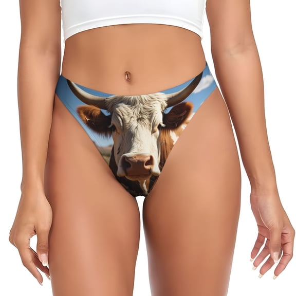 Thongs for Women - Cute Daisy Cow No Show Seamless Womens Thongs Underwear, Breathable G String Thongs for Women, Ladies Stretch Low Rise Thong Bikini Panties Briefs