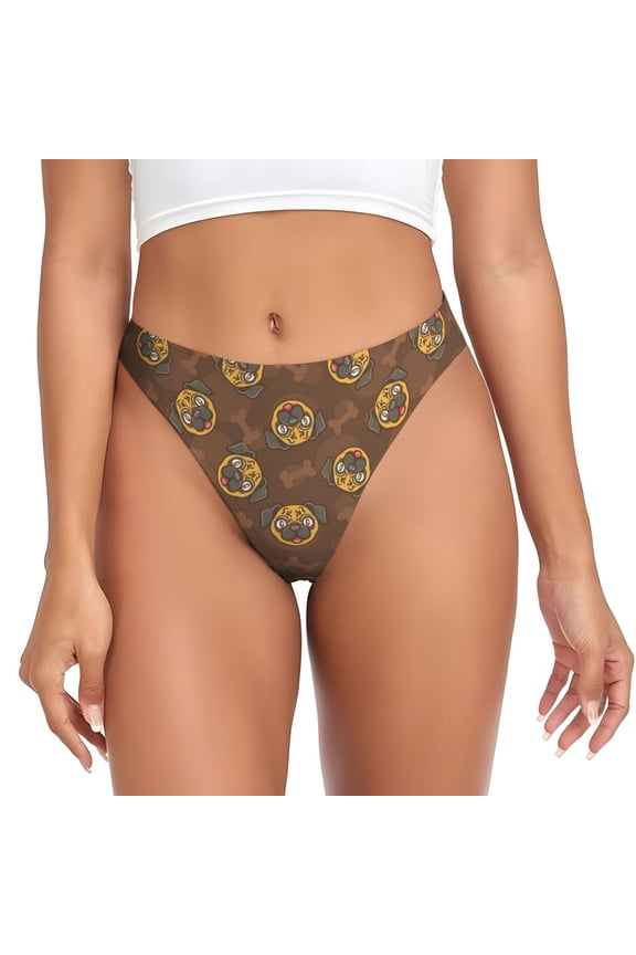 Thongs for Women - Cute French Bulldog Brown No Show Seamless Womens Thongs Underwear, Breathable G String Thongs for Women, Ladies Stretch Low Rise Thong Bikini Panties Briefs