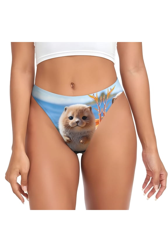 Thongs for Women - Cute Guinea Pig Sea No Show Seamless Womens Thongs Underwear, Breathable G String Thongs for Women, Ladies Stretch Low Rise Thong Bikini Panties Briefs
