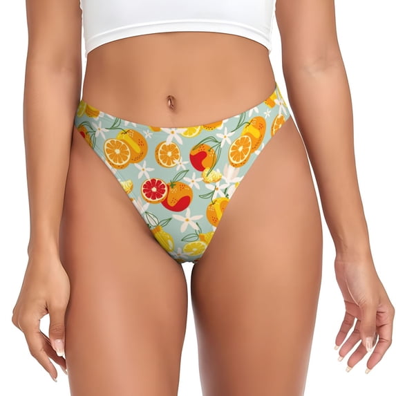 Thongs for Women - Cute Orange Lemon Flower No Show Seamless Womens Thongs Underwear, Soft Stretch G String Thongs for Women,Cuteness Ladies Thong Bikini Panties Briefs