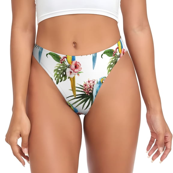 Thongs for Women - Cute Parrot Flower Monstera No Show Seamless Womens Thongs Underwear, Breathable G String Thongs for Women, Ladies Stretch Low Rise Thong Bikini Panties Briefs