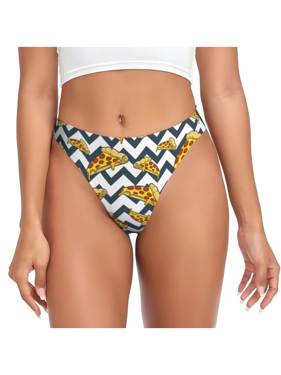 Thongs for Women - Cute Pizza Wavy Lines No Show Seamless Womens Thongs Underwear, Breathable G String Thongs for Women, Ladies Stretch Low Rise Thong Bikini Panties Briefs
