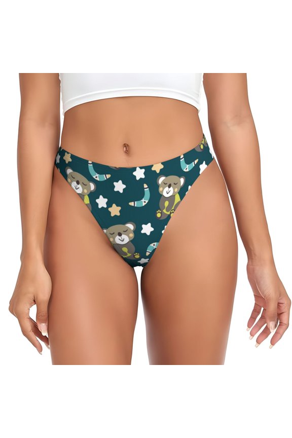 Thongs for Women - Cute Star Bear Dark Green No Show Seamless Womens Thongs Underwear, Breathable G String Thongs for Women, Ladies Stretch Low Rise Thong Bikini Panties Briefs