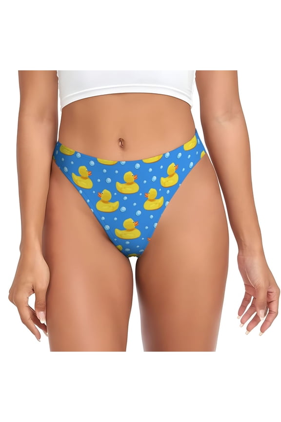 Thongs for Women - Cute Yellow Rubber Ducks No Show Seamless Womens Thongs Underwear, Breathable G String Thongs for Women, Ladies Stretch Low Rise Thong Bikini Panties Briefs