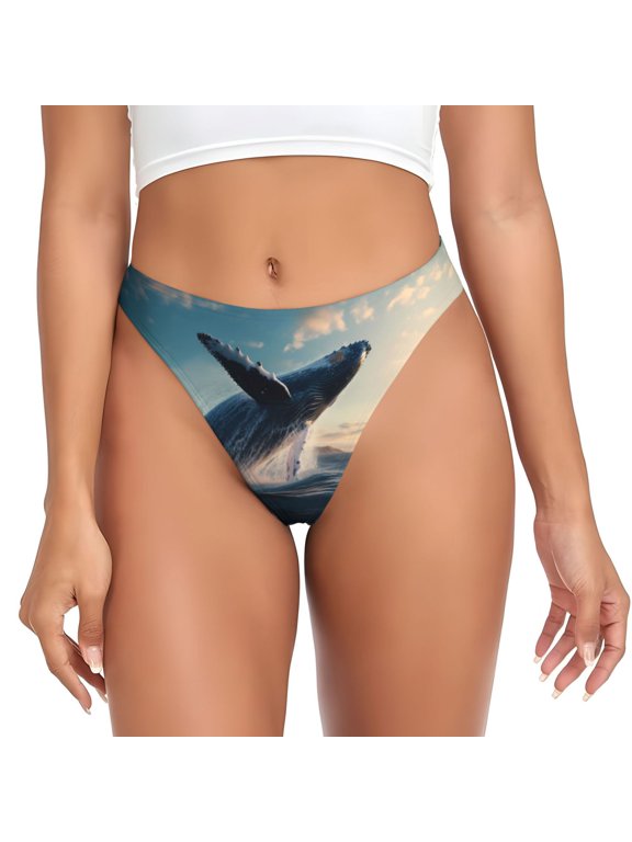 Thongs for Women - Dancing Whale No Show Seamless Womens Thongs Underwear, Breathable G String Thongs for Women, Ladies Stretch Low Rise Thong Bikini Panties Briefs