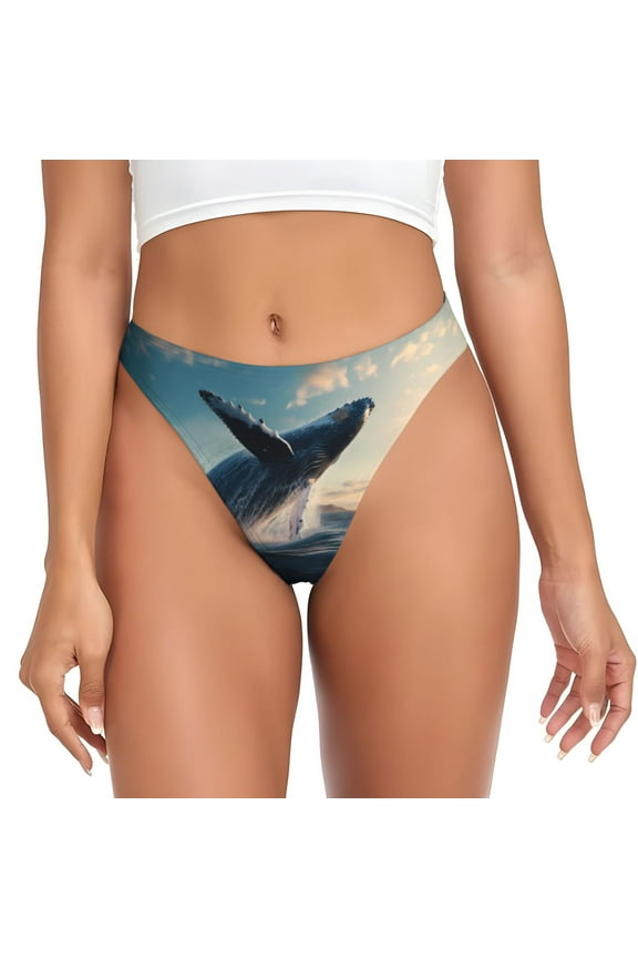 Thongs for Women - Dancing Whale No Show Seamless Womens Thongs Underwear, Breathable G String Thongs for Women, Ladies Stretch Low Rise Thong Bikini Panties Briefs