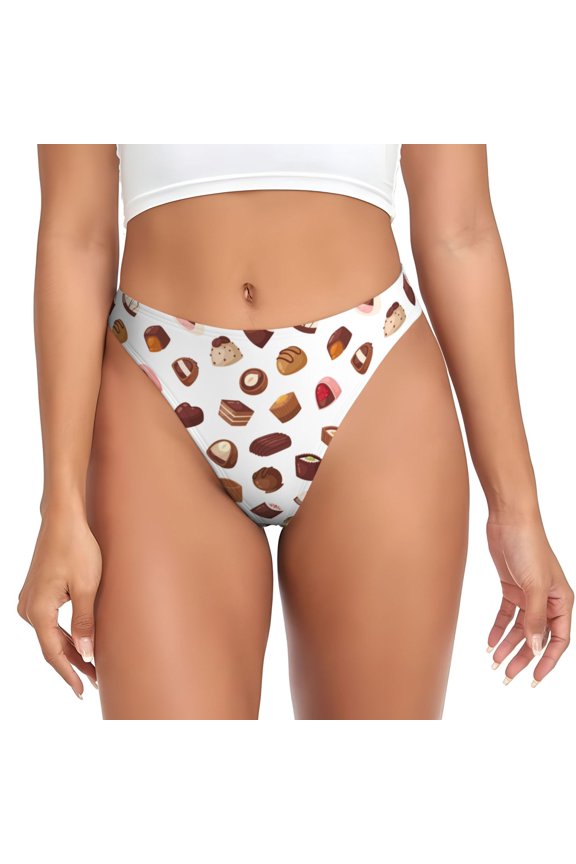Thongs for Women - Dessert Chocolate Print No Show Seamless Womens Thongs Underwear, Breathable G String Thongs for Women, Ladies Stretch Low Rise Thong Bikini Panties Briefs