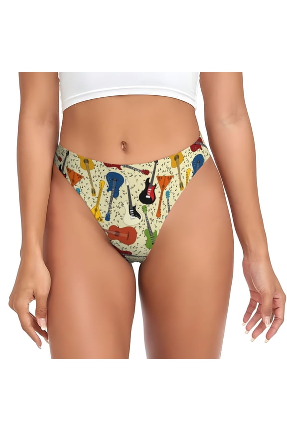 Thongs for Women - Different Kind Of Guitars No Show Seamless Womens Thongs Underwear, Breathable G String Thongs for Women, Ladies Stretch Low Rise Thong Bikini Panties Briefs