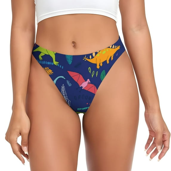 Thongs for Women - Dinosaurs Adventure No Show Seamless Womens Thongs Underwear, Soft Stretch G String Thongs for Women,Cuteness Ladies Thong Bikini Panties Briefs