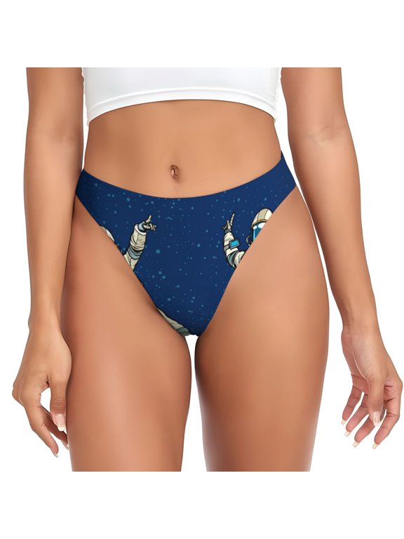 Thongs for Women - Disco party Astronaut Dancing No Show Seamless Womens Thongs Underwear, Breathable G String Thongs for Women, Ladies Stretch Low Rise Thong Bikini Panties Briefs