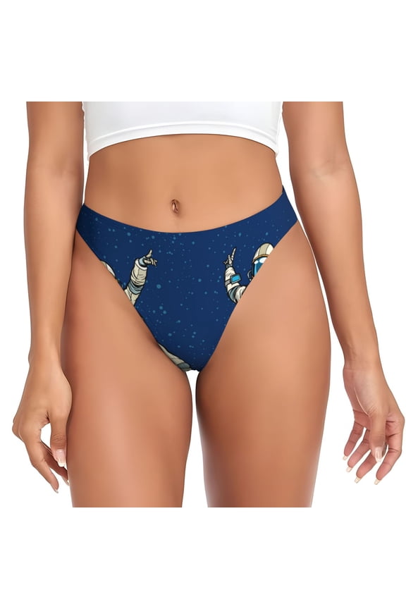 Thongs for Women - Disco party Astronaut Dancing No Show Seamless Womens Thongs Underwear, Breathable G String Thongs for Women, Ladies Stretch Low Rise Thong Bikini Panties Briefs