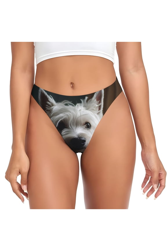Thongs for Women - Dog Wrapped in Towel 1 No Show Seamless Womens Thongs Underwear, Breathable G String Thongs for Women, Ladies Stretch Low Rise Thong Bikini Panties Briefs