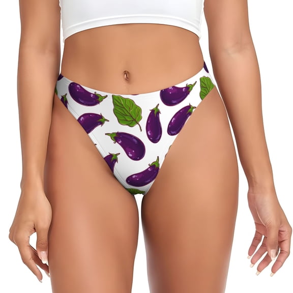 Thongs for Women - Eggplant Pattern leaf No Show Seamless Womens Thongs Underwear, Breathable G String Thongs for Women, Ladies Stretch Low Rise Thong Bikini Panties Briefs