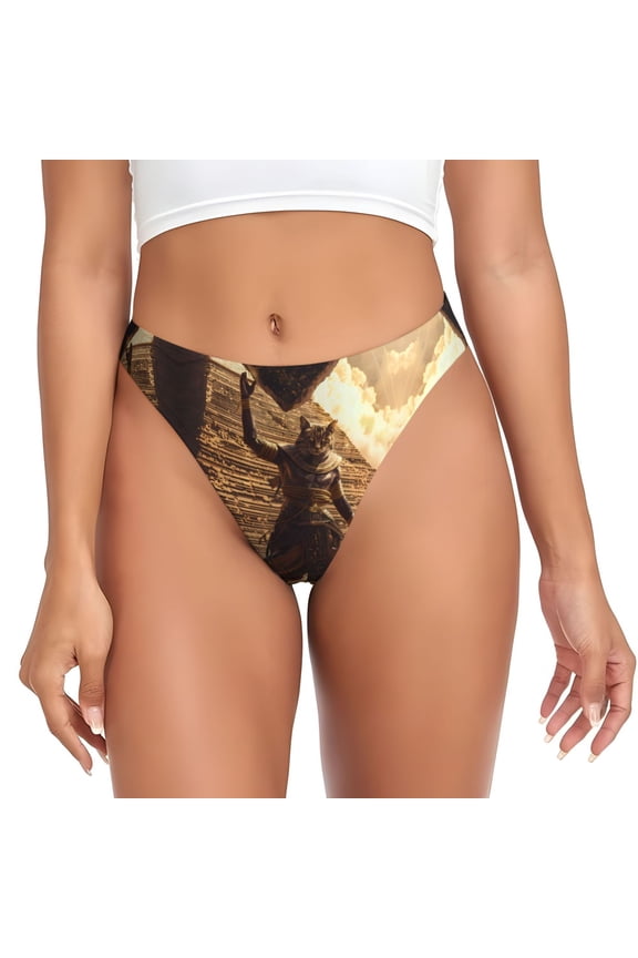 Thongs for Women - Egyptian Cat Pharaoh Magic No Show Seamless Womens Thongs Underwear, Breathable G String Thongs for Women, Ladies Stretch Low Rise Thong Bikini Panties Briefs