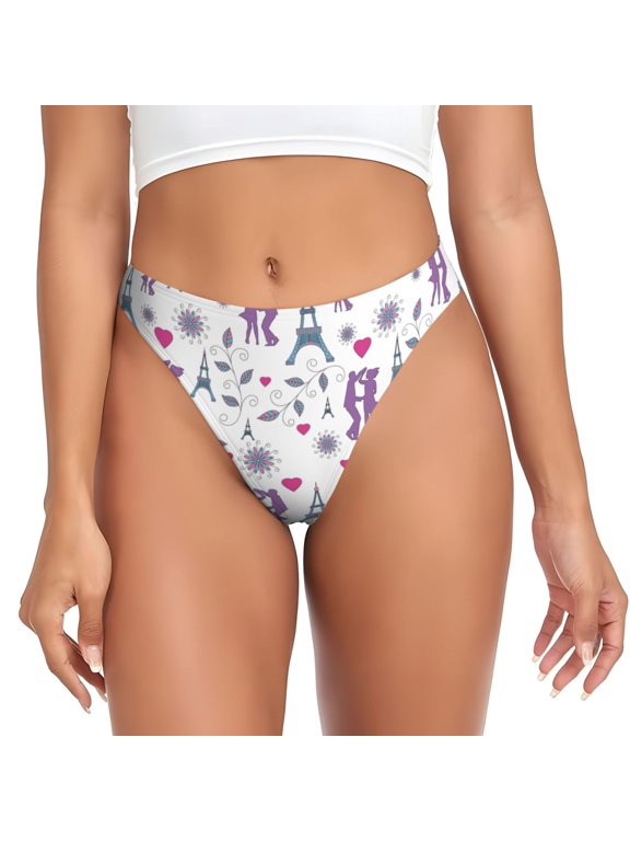 Thongs for Women - Eiffel Tower dancing No Show Seamless Womens Thongs Underwear, Breathable G String Thongs for Women, Ladies Stretch Low Rise Thong Bikini Panties Briefs