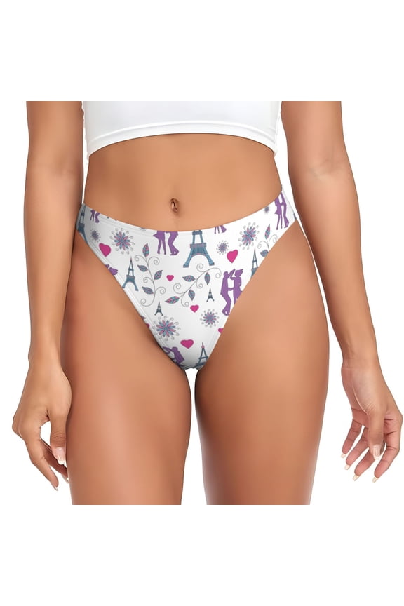 Thongs for Women - Eiffel Tower dancing No Show Seamless Womens Thongs Underwear, Breathable G String Thongs for Women, Ladies Stretch Low Rise Thong Bikini Panties Briefs